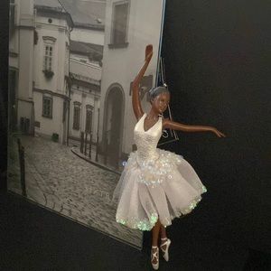 Christmas Shoppe 2022, African-American Ballerina Ornament in White Tutu NWT